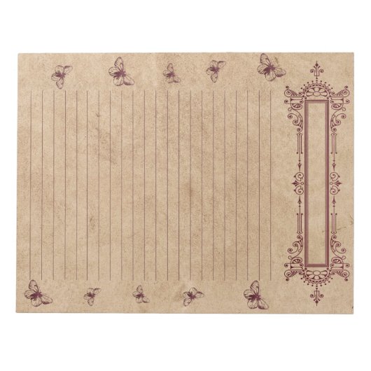 Bloc-note Bordeaux Lignes Papillon Bordure Parchemin Rustiqu (Devant)