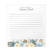 Bloc-note Bordée du bureau du nom Aquarelle Bleu Floral (Devant)