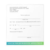 Bloc-note Bordereau d'excuse orthodontique moderne pour rend (Devant)
