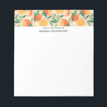 Bloc-note Bordure à motif rétro à base d'agrumes orange<br><div class="desc">Un bloc-notes avec une ambiance rétro. La bordure supérieure a un motif composé d'oranges tranchées,  d'oranges entières,  de feuilles verts et de fleurs blanches.</div>