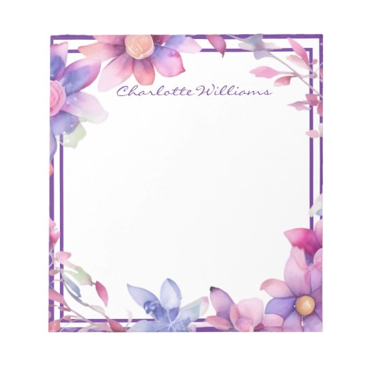 Bloc-note Bordure d'aquarelle florale personnalisée (Devant)