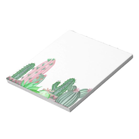 Bloc-note Bordure de cactus vert et rose (Tourné)