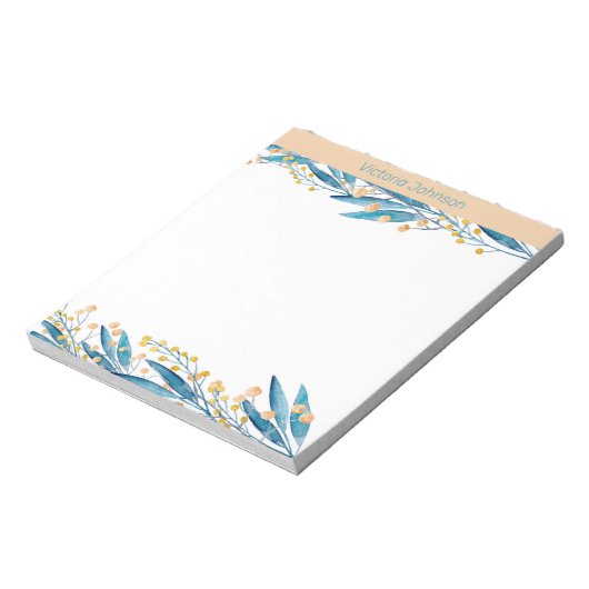 Bloc-note Bordure de fleur d'aquarelle bleue (Tourné)