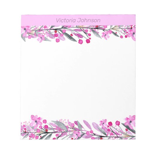 Bloc-note Bordure de fleur rose (Devant)