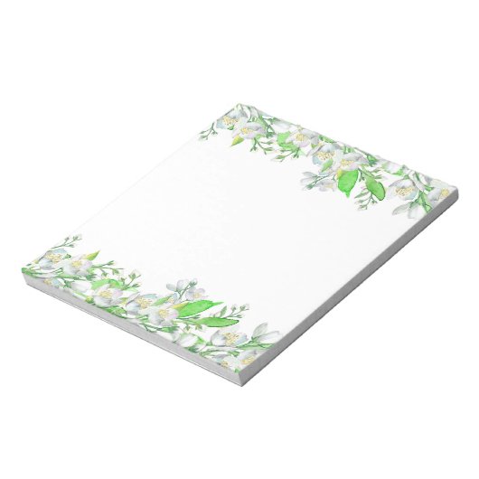 Bloc-note Bordure de fleurs d'aquarelle verte et blanche (Tourné)