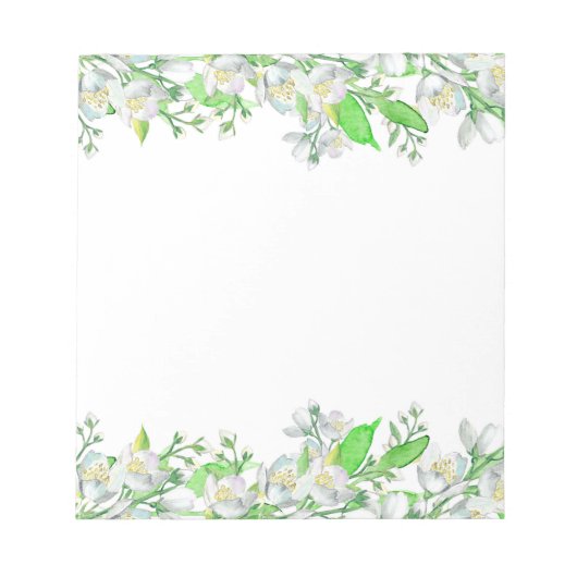 Bloc-note Bordure de fleurs d'aquarelle verte et blanche (Devant)