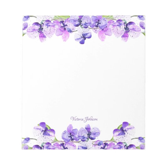 Bloc-note Bordure de fleurs d'aquarelle violette (Devant)