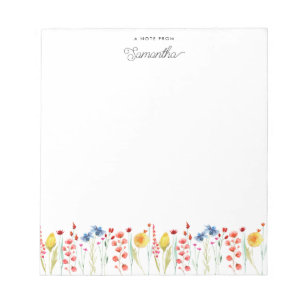 Bloc-note Bordure de fleurs fleur sauvage aquarelle personna
