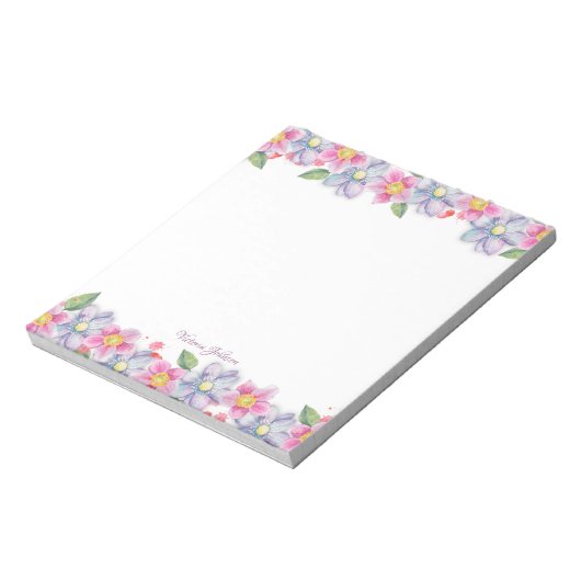 Bloc-note Bordure de fleurs rose et bleu d'aquarelle (Tourné)