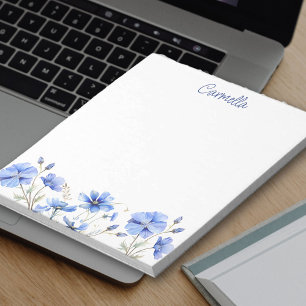 Bloc-note Bordure de fleurs sauvages Fleurs bleues jolies Pe