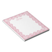 Bloc-note Bordure de ligne ondulée rose et blanc nom personn (Incliné)