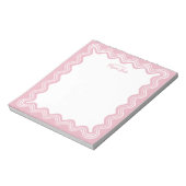 Bloc-note Bordure de ligne ondulée rose et blanc nom personn (Tourné)