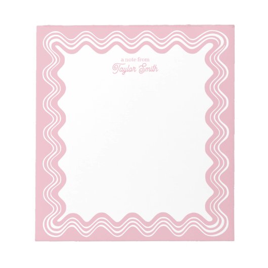 Bloc-note Bordure de ligne ondulée rose et blanc nom personn (Devant)