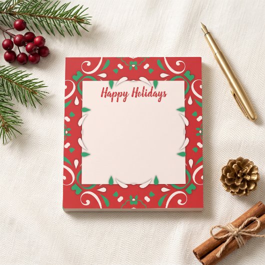 Bloc-note Bordure de Noël Élégante Rouge Vert Blanc Joyeuses