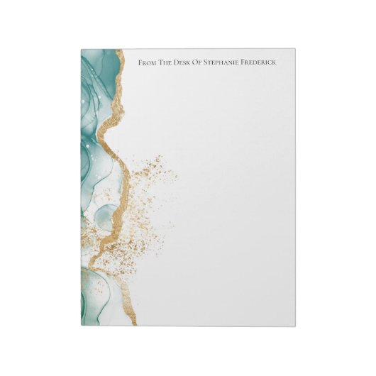 Bloc-note Bordure dorée émeraude verte aquarelle moderne ten (Tourné)