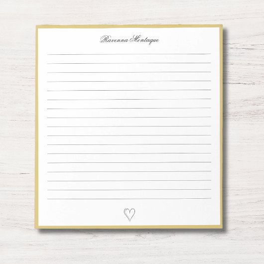 Bloc-note Bordure dorée et cœur personnalisé script ligné