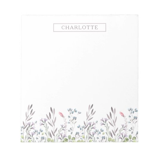 Bloc-note Bordure florale aquarelle | Personnalisé (Devant)
