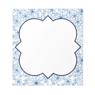 Bloc-note Bordure florale bleue et blanche, blanche