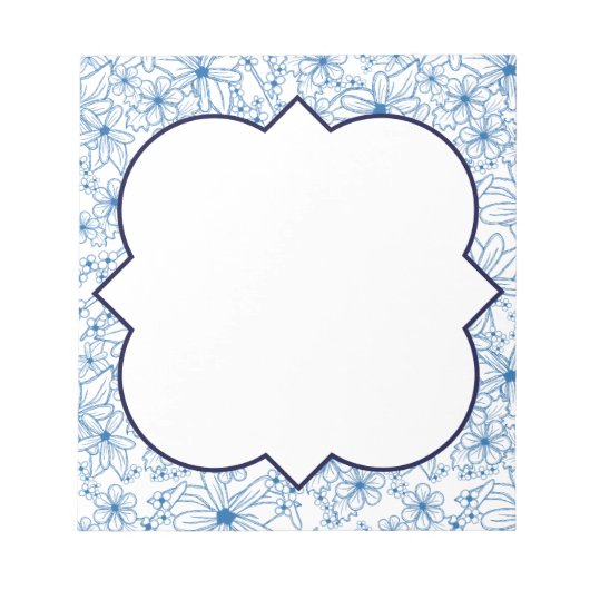 Bloc-note Bordure florale bleue et blanche, blanche (Devant)