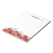 Bloc-note Bordure florale de roses rouges à l'aquarelle Nom (Tourné)