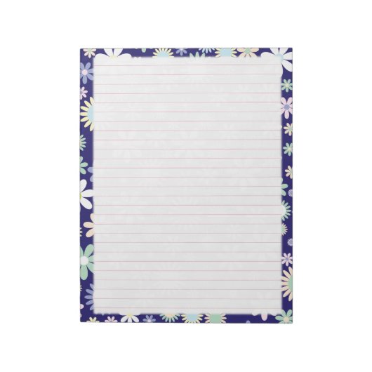 Bloc-note Bordure florale - Papier ligné large rose 21,59 cm (Tourné)