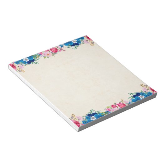 Bloc-note Bordure florale rose bleu (Incliné)