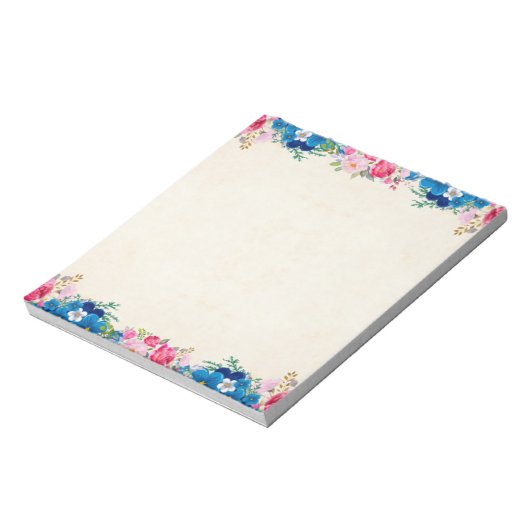 Bloc-note Bordure florale rose bleu (Tourné)