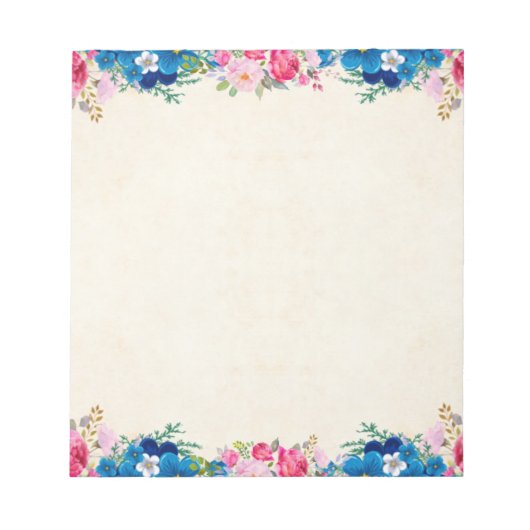Bloc-note Bordure florale rose bleu (Devant)