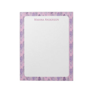 Bloc-note Bordure florale rose élégante Nom personnalisé