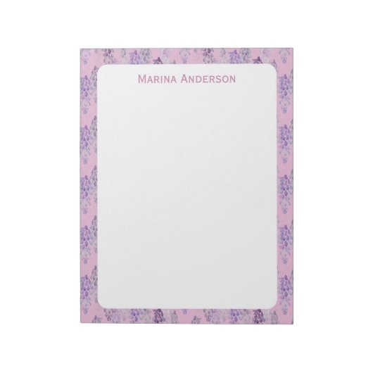 Bloc-note Bordure florale rose élégante Nom personnalisé (Tourné)