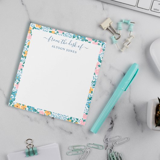 Bloc-note Bordure florale rose jaune du bureau de