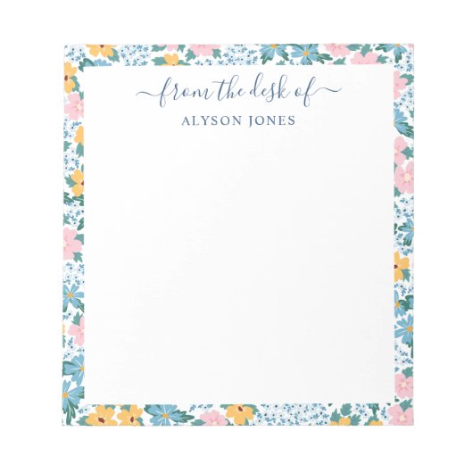 Bloc-note Bordure florale rose jaune du bureau de (Devant)