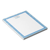 Bloc-note Bordure géométrique bleue avec monogramme (Incliné)