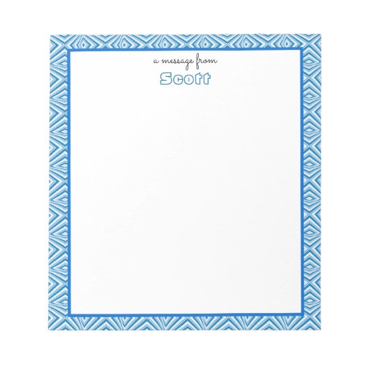 Bloc-note Bordure géométrique bleue avec monogramme (Devant)