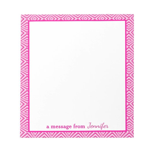 Bloc-note Bordure géométrique rose avec monogramme (Devant)