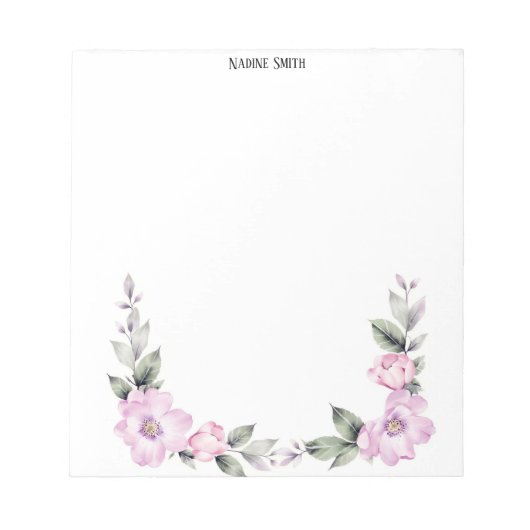 Bloc-note Bordure inférieure florale rose pâle (Devant)