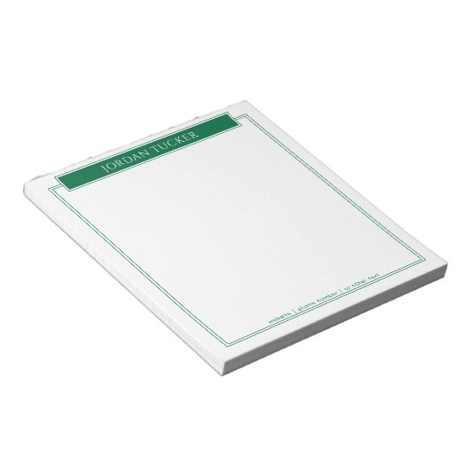 Bloc-note Bordure Moderne Vert Foncé Plaque Nom École Bureau (Incliné)