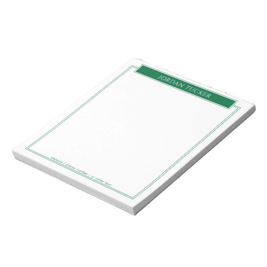 Bloc-note Bordure Moderne Vert Foncé Plaque Nom École Bureau (Tourné)