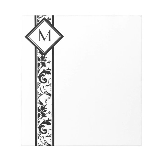 Bloc-note Bordure noire Damas et monogramme (Devant)
