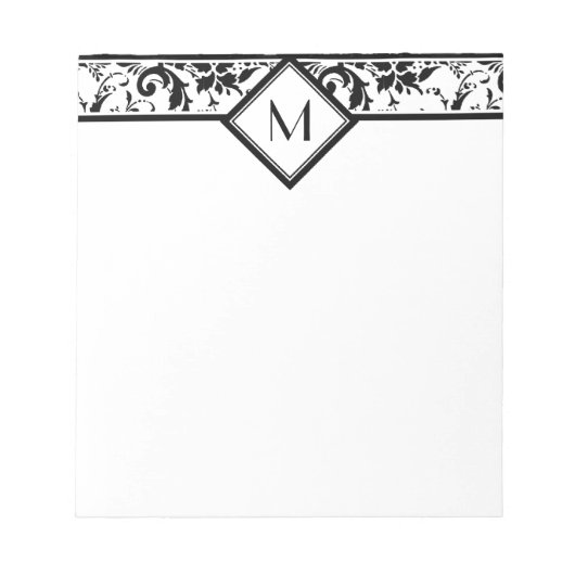 Bloc-note Bordure noire Damas et monogramme (Devant)