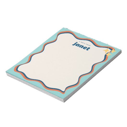 Bloc-note Bordure ondulée bleu et orange rétro Personnalisé (Tourné)