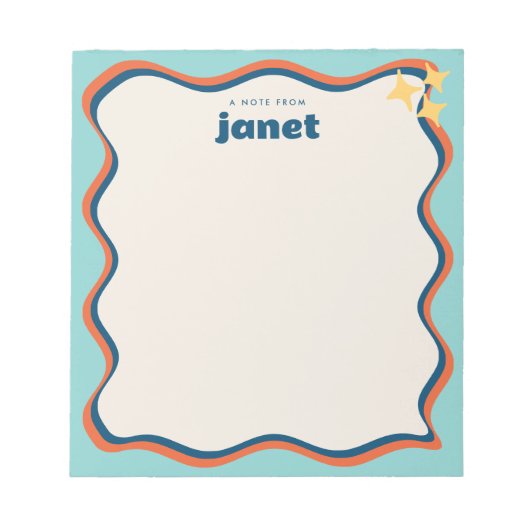 Bloc-note Bordure ondulée bleu et orange rétro Personnalisé (Devant)