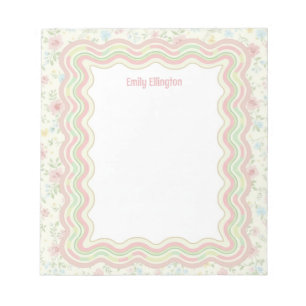Bloc-note Bordure ondulée personnalisée Fleurs vintage Perso