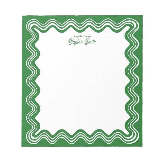 Bloc-note Bordure ondulée personnalisée verte et blanche (Devant)