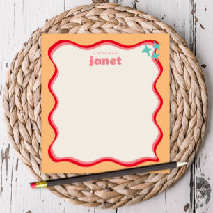 Bloc-note Bordure ondulée rose et orange rétro Personnalisé