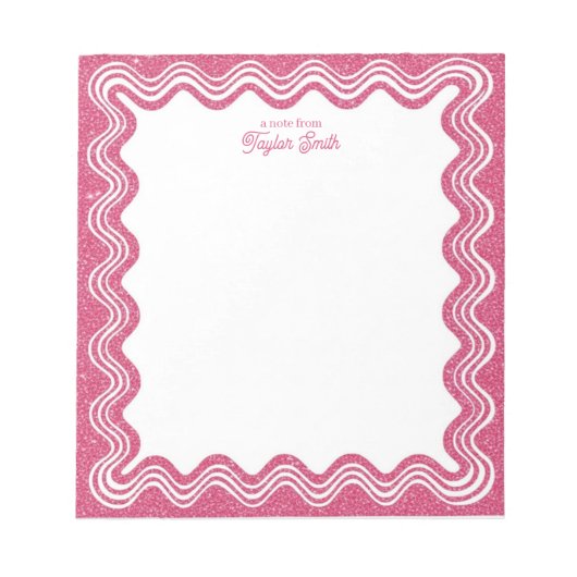 Bloc-note Bordure ondulée rose Faux paillettes Nom personnal (Devant)