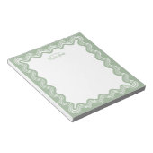 Bloc-note Bordure ondulée Vert sauge & Nom personnalisé Blan (Incliné)