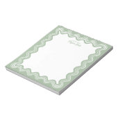 Bloc-note Bordure ondulée Vert sauge & Nom personnalisé Blan (Tourné)