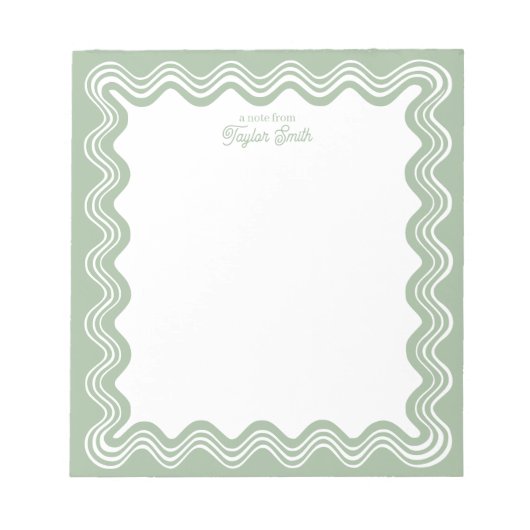 Bloc-note Bordure ondulée Vert sauge & Nom personnalisé Blan (Devant)