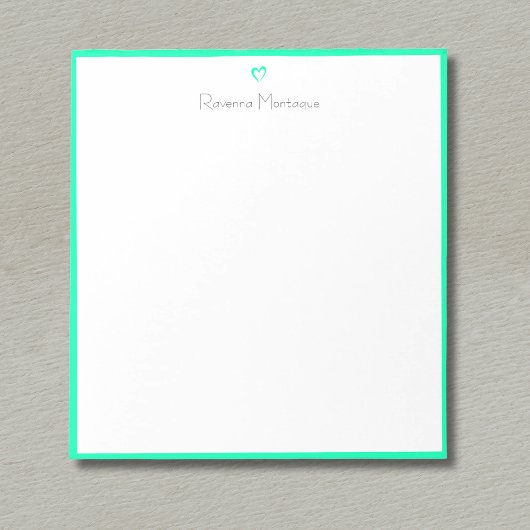 Bloc-note Bordure Vert Mousse et Cœur Nom de Script Personna